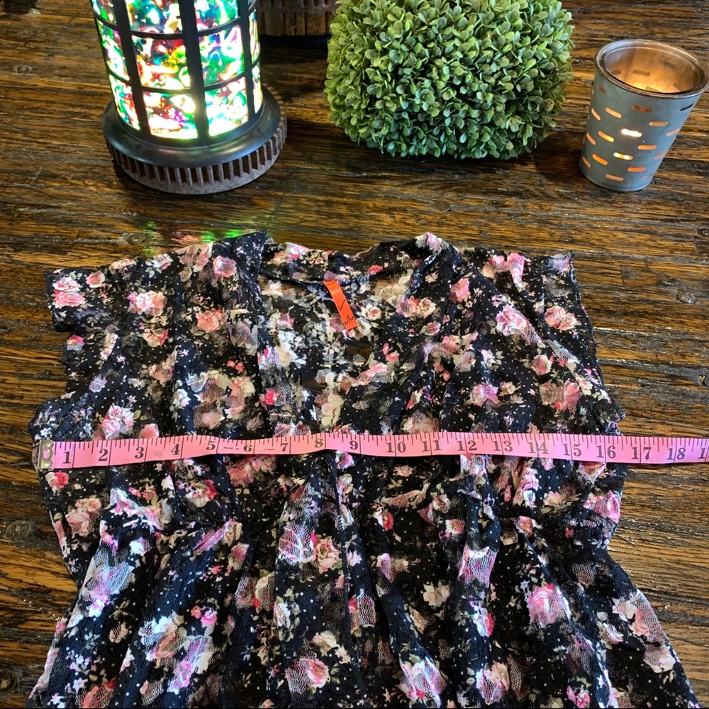 Floral Cottage Core Top Baby Doll Spandex Ties L - Picture 10 of 16
